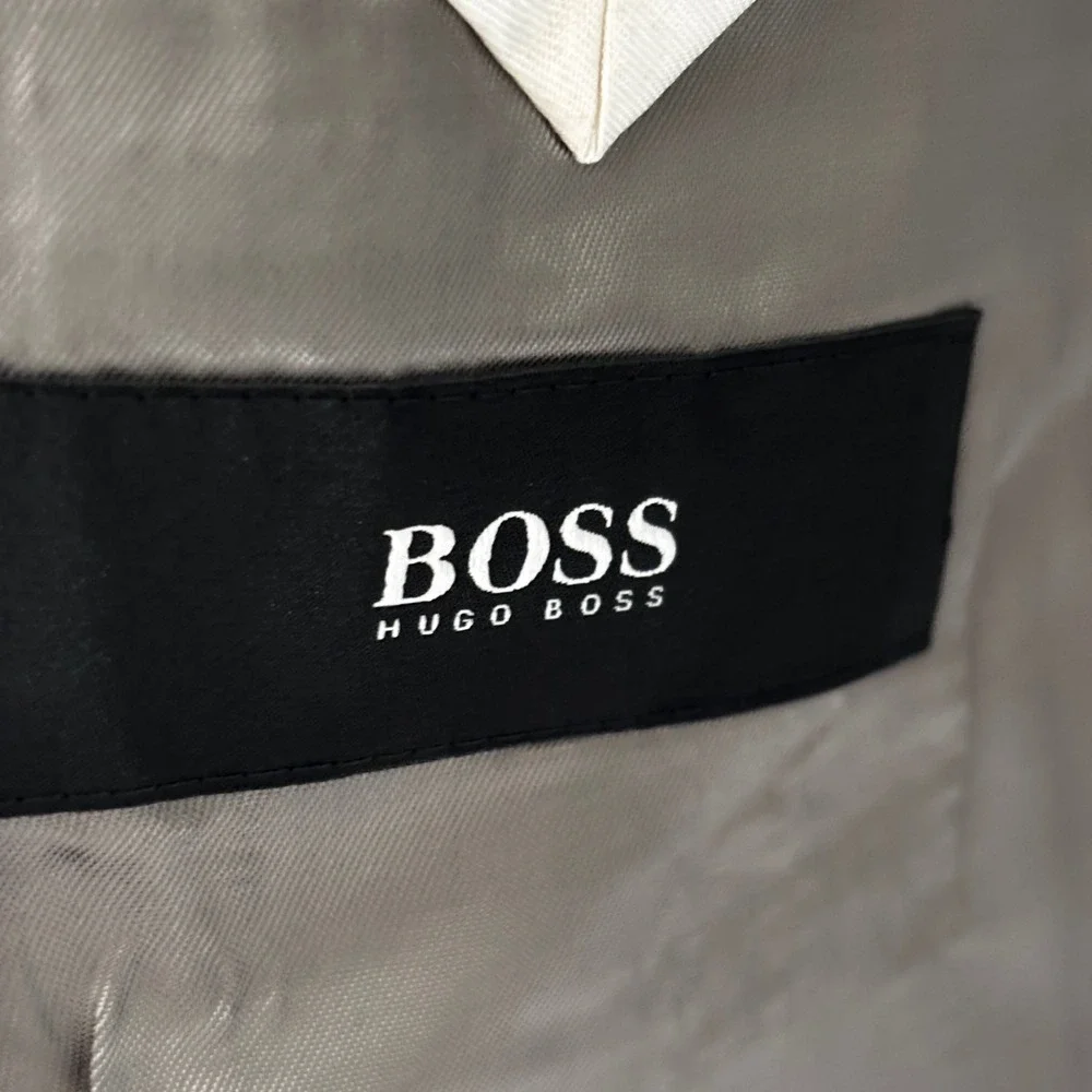Hugo BOSS Mens Size 40L Gray Glen Plaid‎ Linen Two Button Blazer Sport Coat